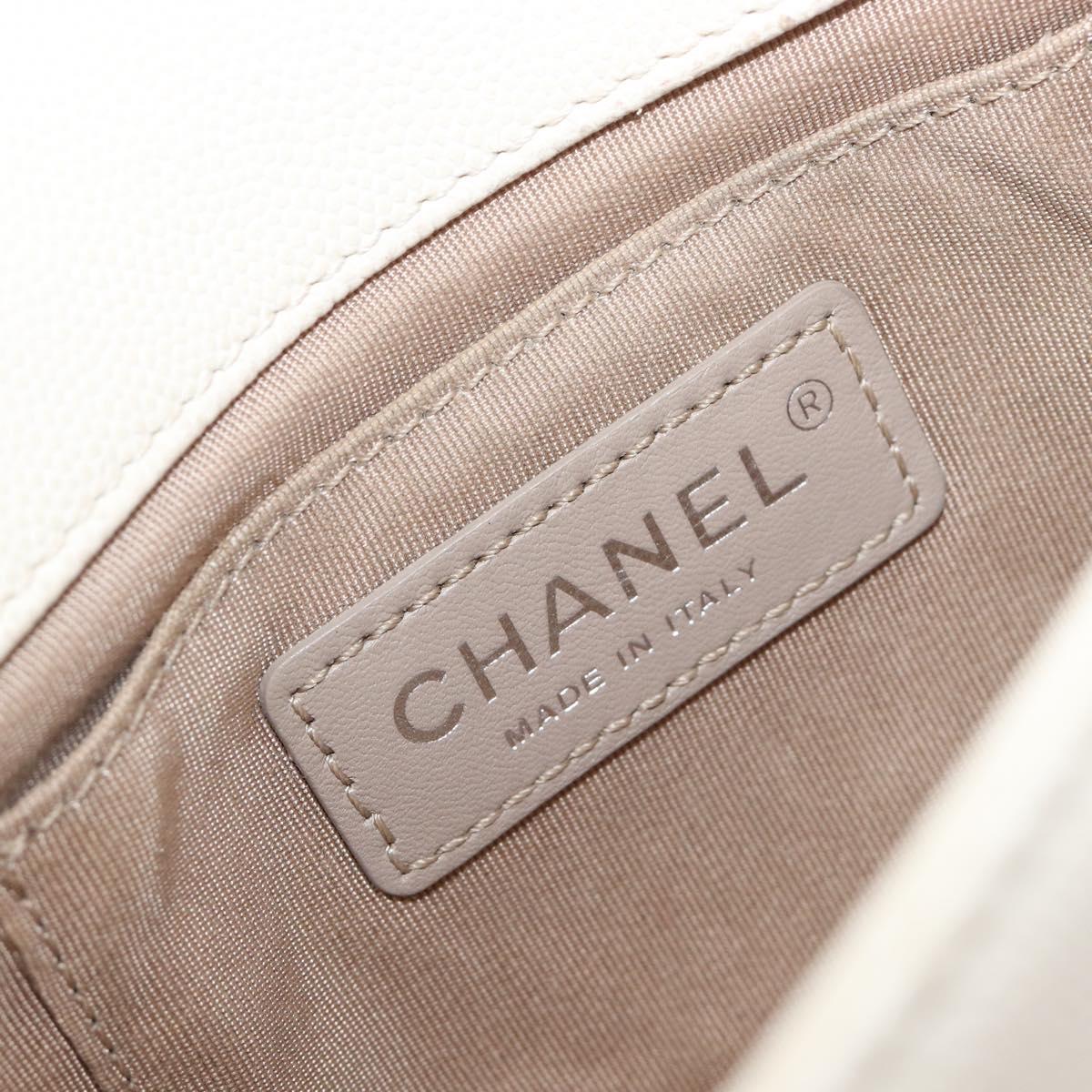CHANEL Macro Chevron Small Flap Bag Caviar Skin White Silver CC Auth ka6412V