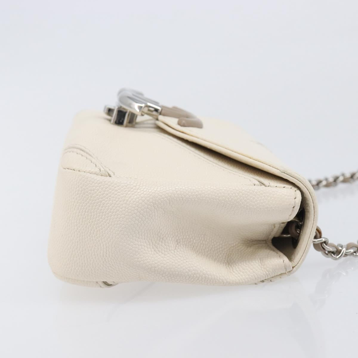 CHANEL Macro Chevron Small Flap Bag Caviar Skin White Silver CC Auth ka6412V