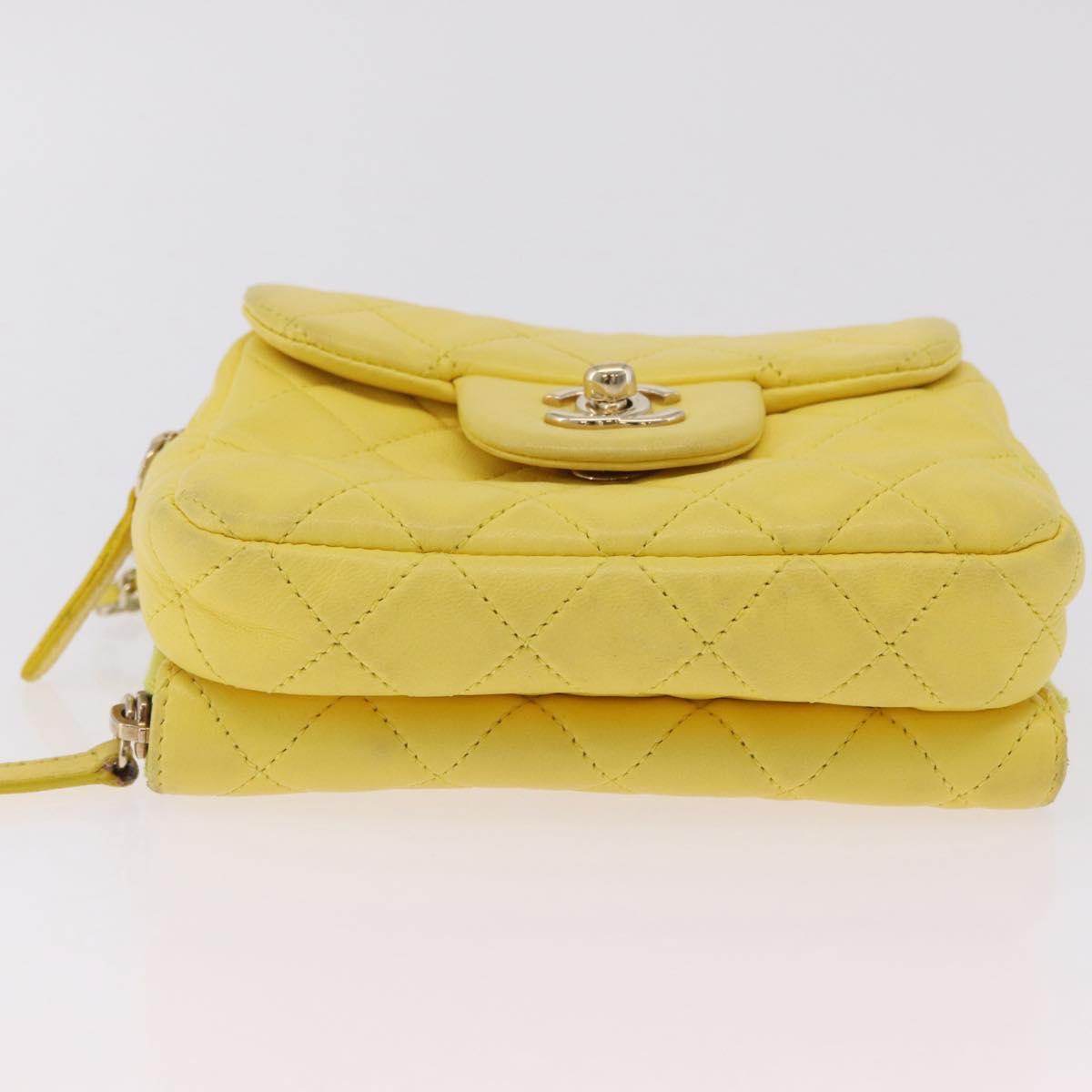 CHANEL Matelasse Chain Shoulder Bag Lamb Skin Yellow Gold CC Auth ka6413M