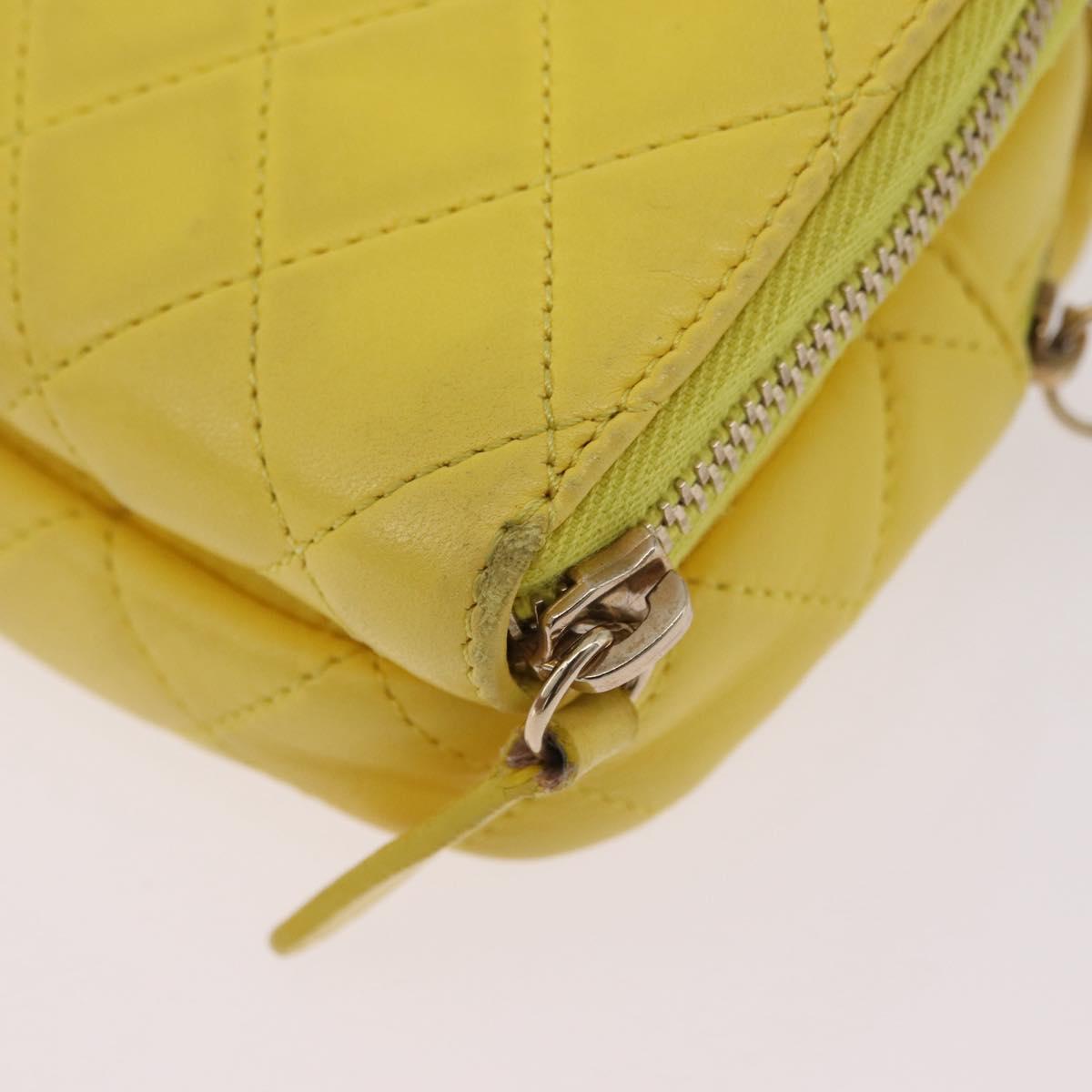 CHANEL Matelasse Chain Shoulder Bag Lamb Skin Yellow Gold CC Auth ka6413M