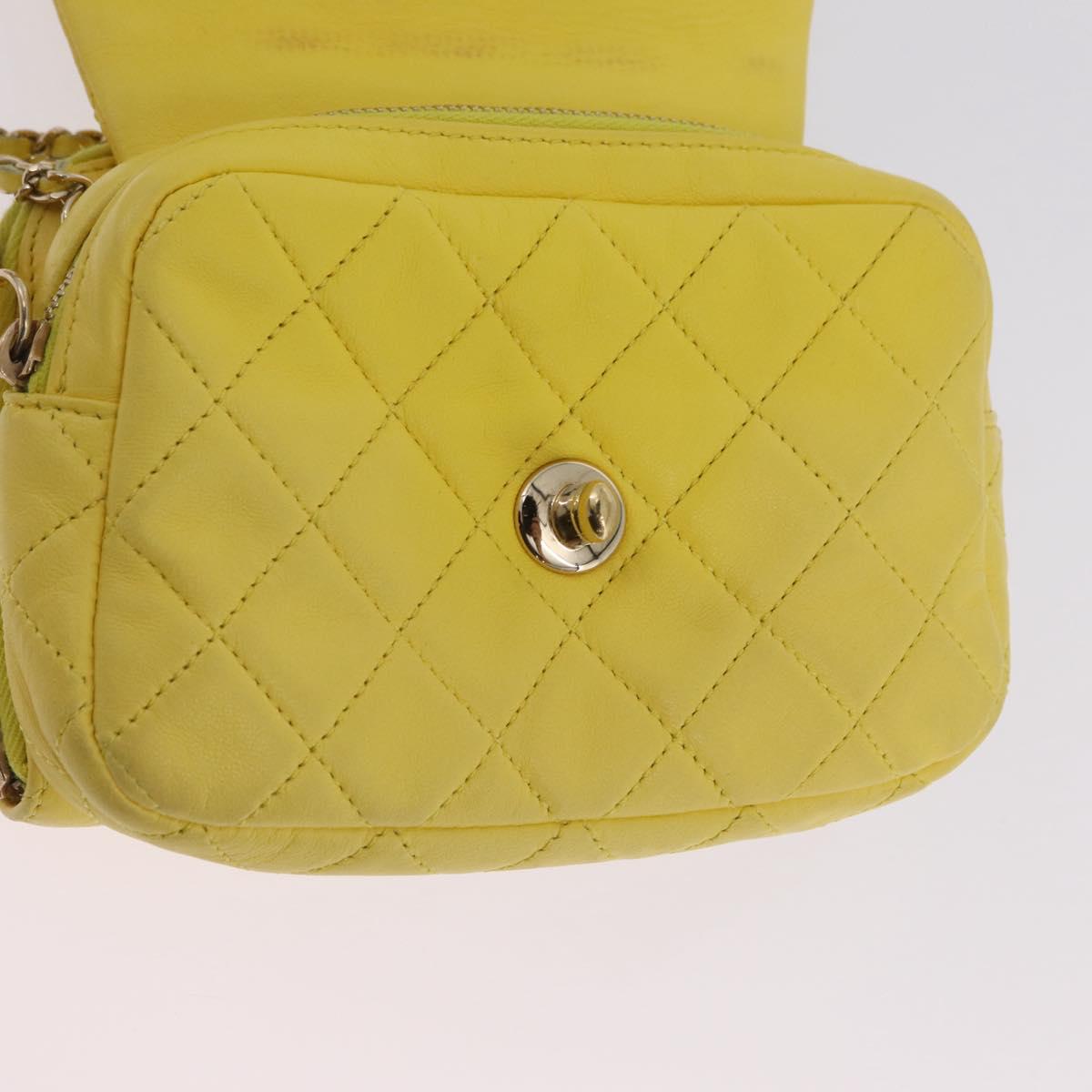 CHANEL Matelasse Chain Shoulder Bag Lamb Skin Yellow Gold CC Auth ka6413M