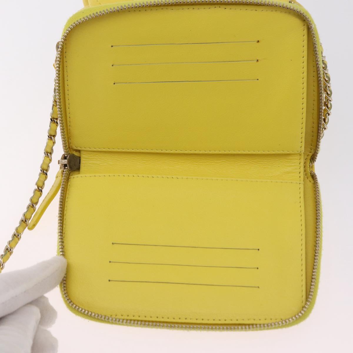 CHANEL Matelasse Chain Shoulder Bag Lamb Skin Yellow Gold CC Auth ka6413M