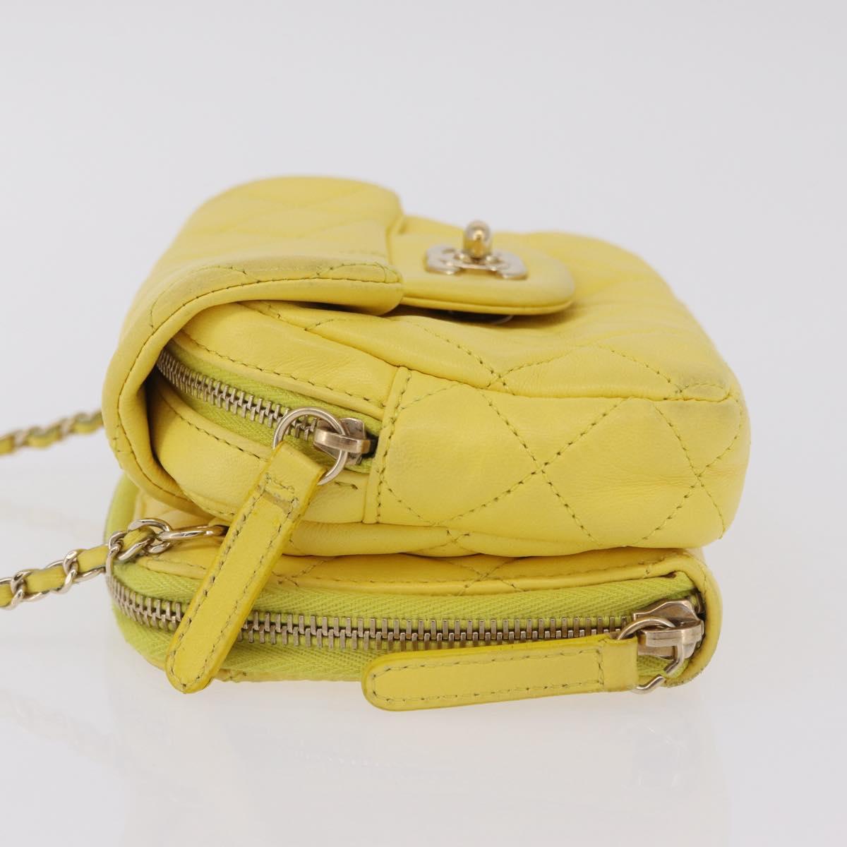 CHANEL Matelasse Chain Shoulder Bag Lamb Skin Yellow Gold CC Auth ka6413M