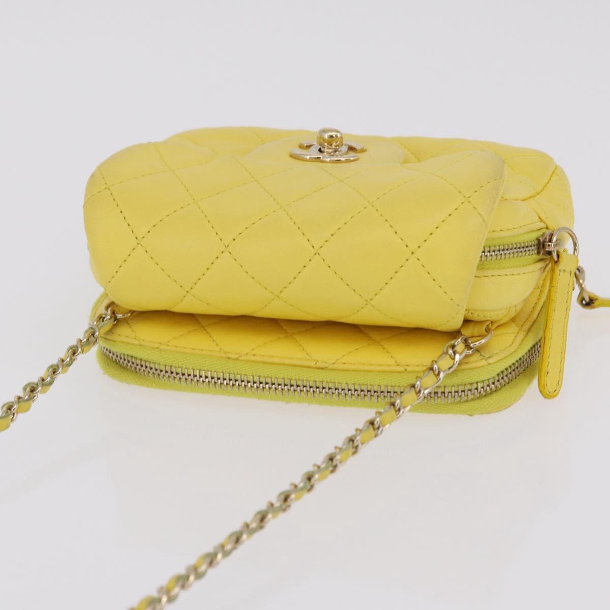 CHANEL Matelasse Chain Shoulder Bag Lamb Skin Yellow Gold CC Auth ka6413M