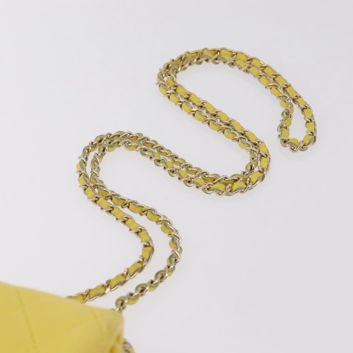 CHANEL Matelasse Chain Shoulder Bag Lamb Skin Yellow Gold CC Auth ka6413M