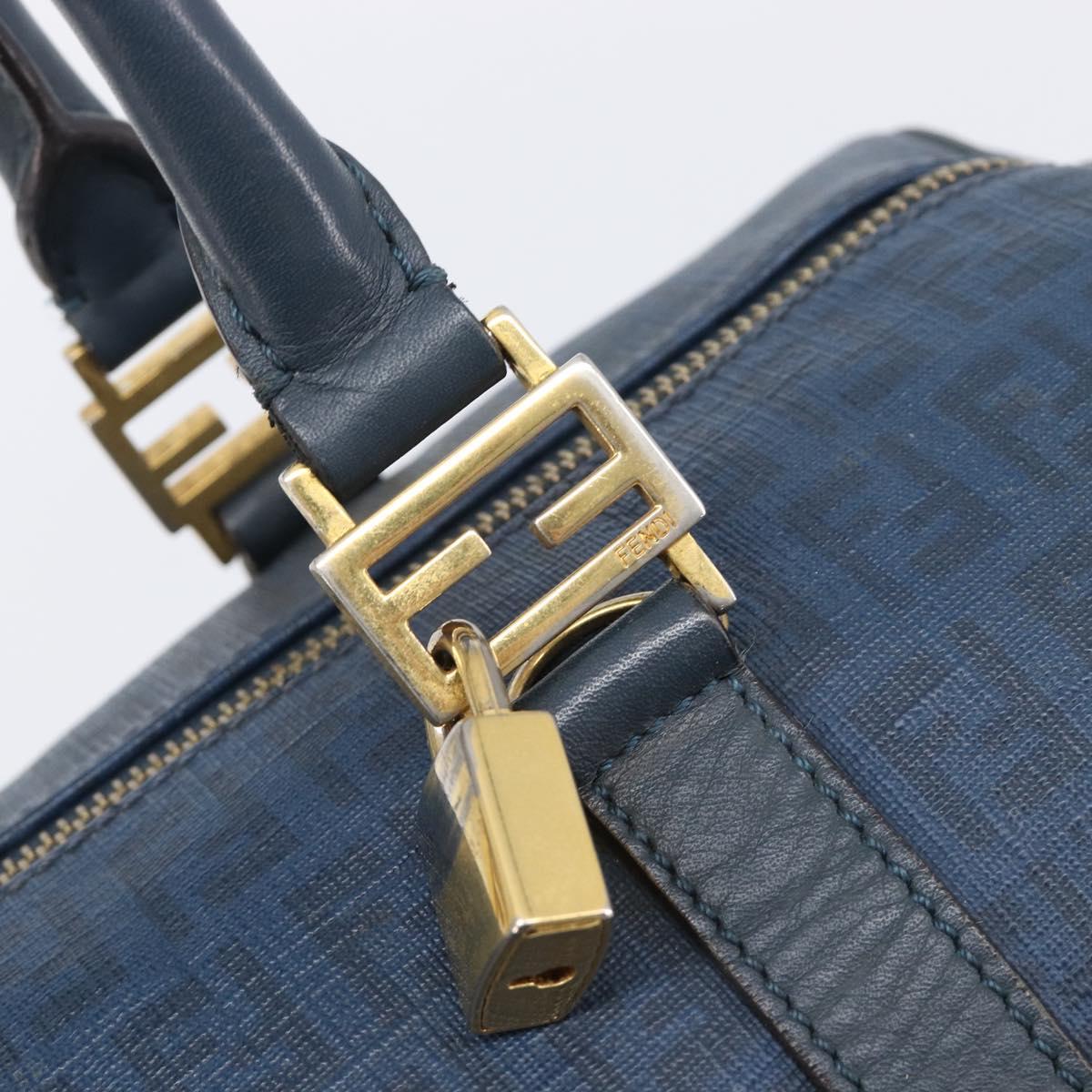 FENDI Zucchino Canvas Hand Bag PVC Navy Gold Auth ka6414