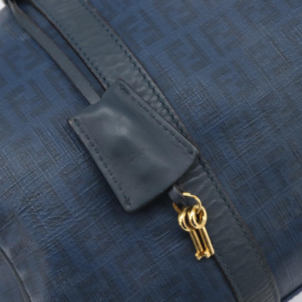 FENDI Zucchino Canvas Hand Bag PVC Navy Gold Auth ka6414
