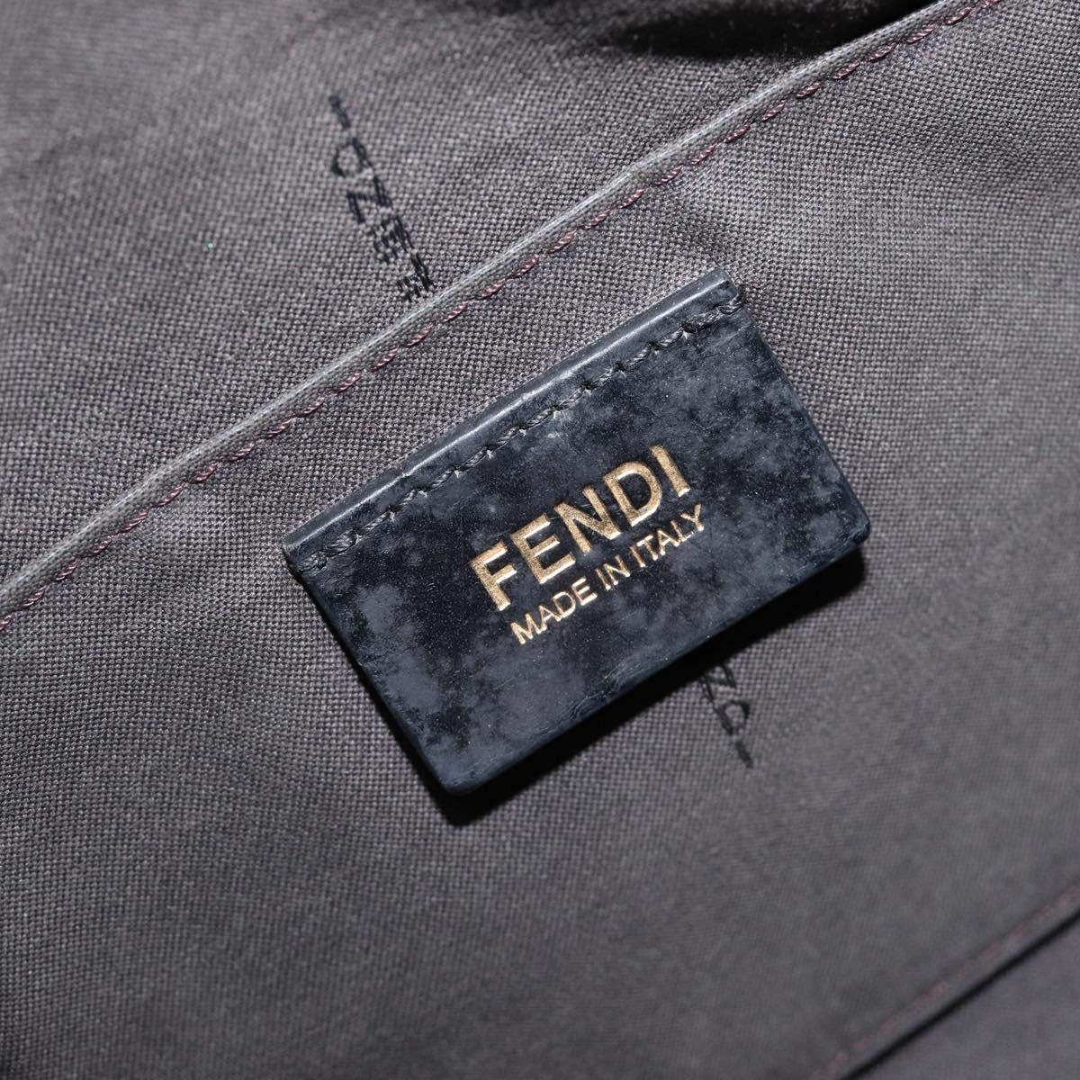 FENDI Zucchino Canvas Hand Bag PVC Navy Gold Auth ka6414