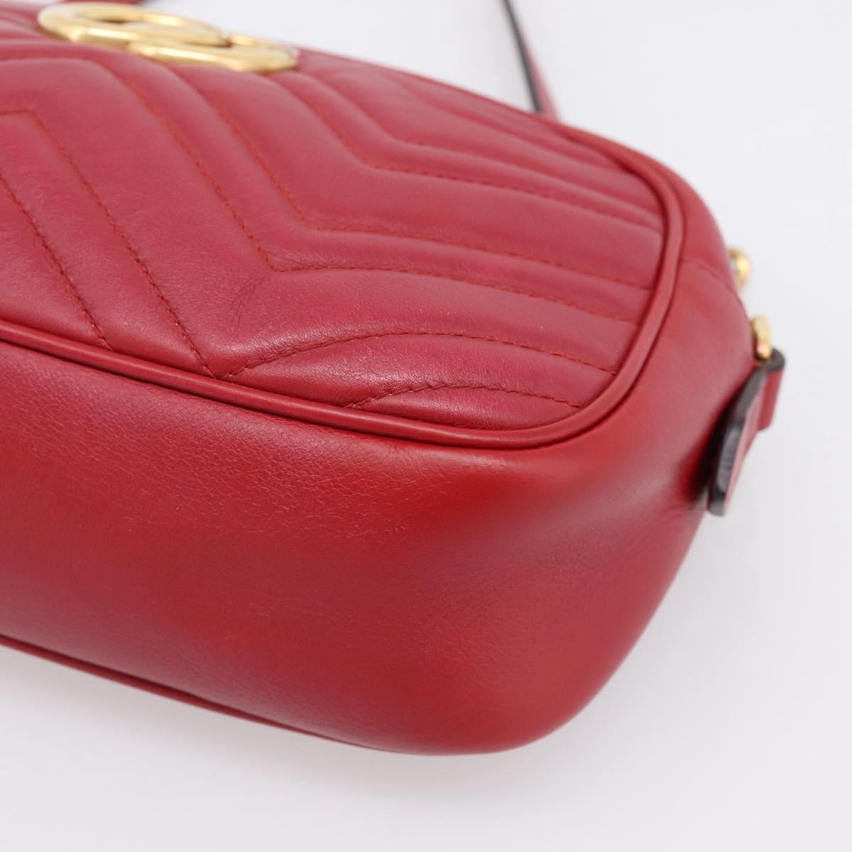 GUCCI GG Marmont Shoulder Bag Leather Red Gold 447632 Auth ka6415