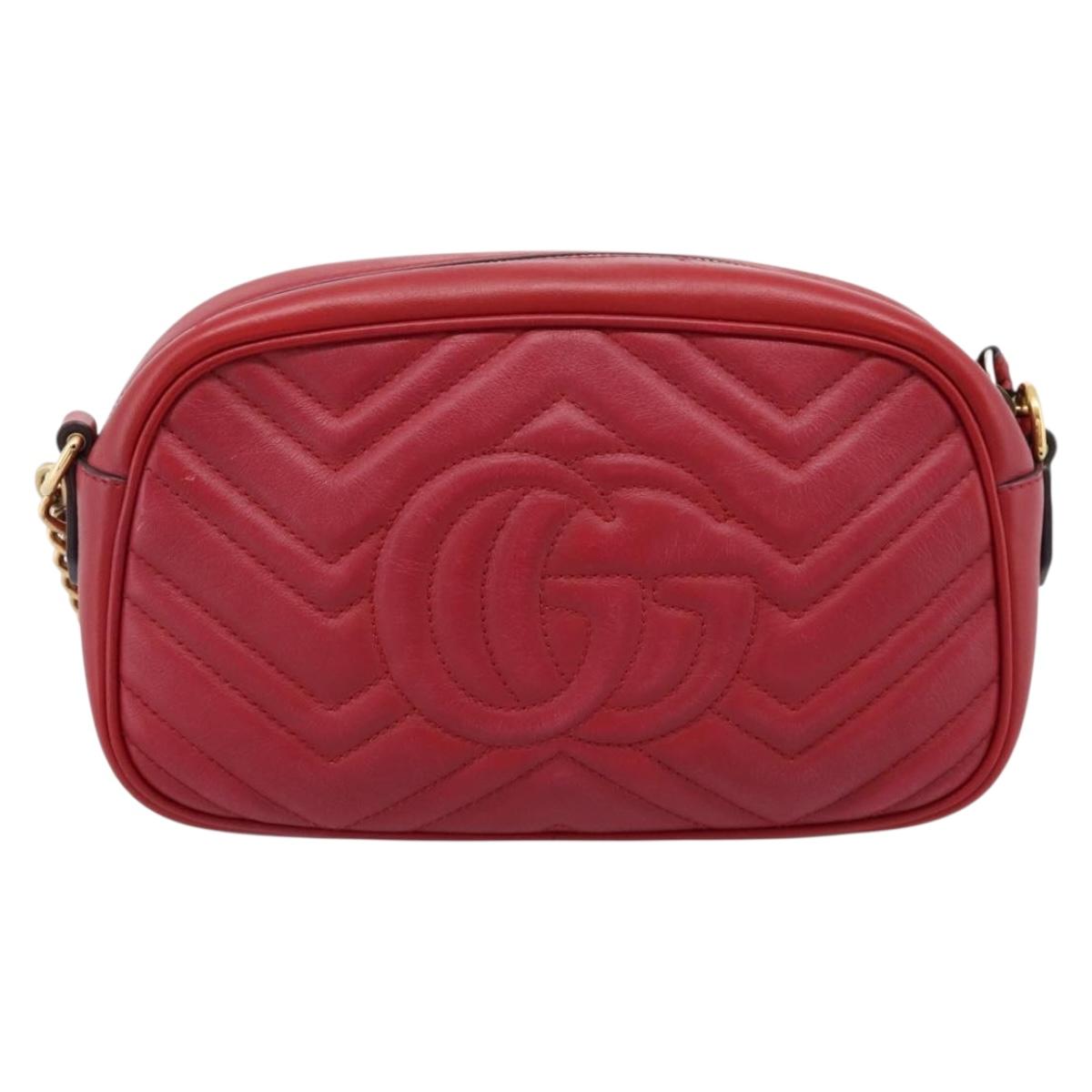 GUCCI GG Marmont Shoulder Bag Leather Red Gold 447632 Auth ka6415