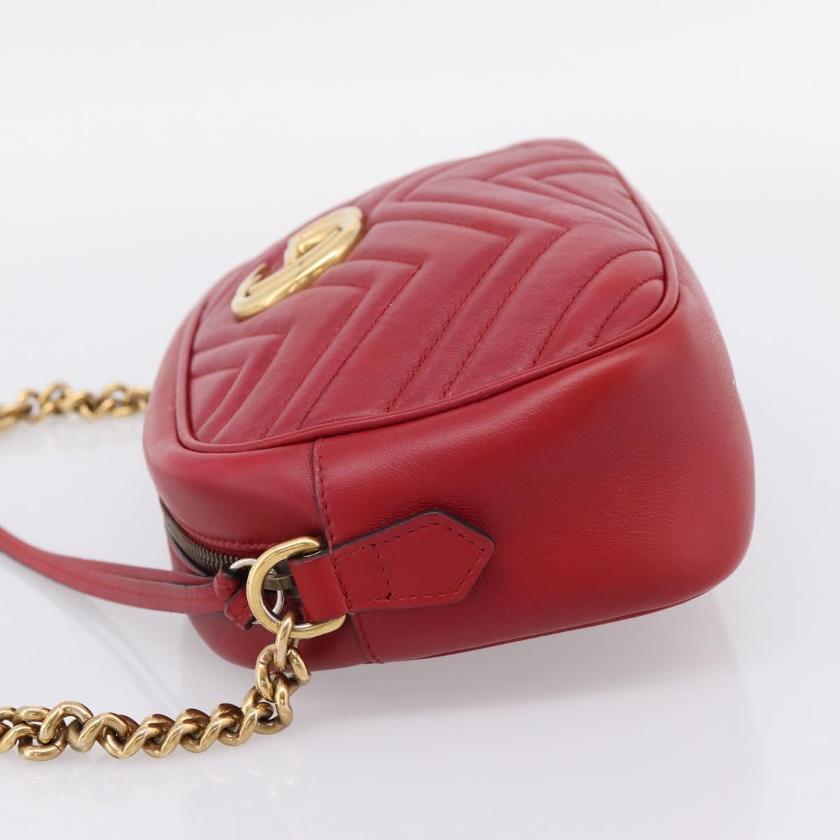 GUCCI GG Marmont Shoulder Bag Leather Red Gold 447632 Auth ka6415
