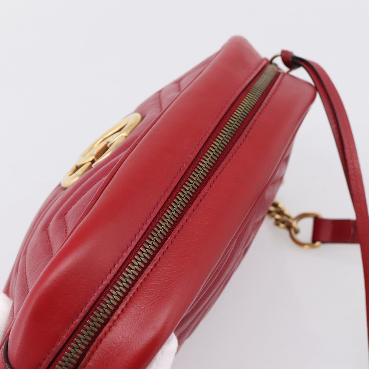 GUCCI GG Marmont Shoulder Bag Leather Red Gold 447632 Auth ka6415