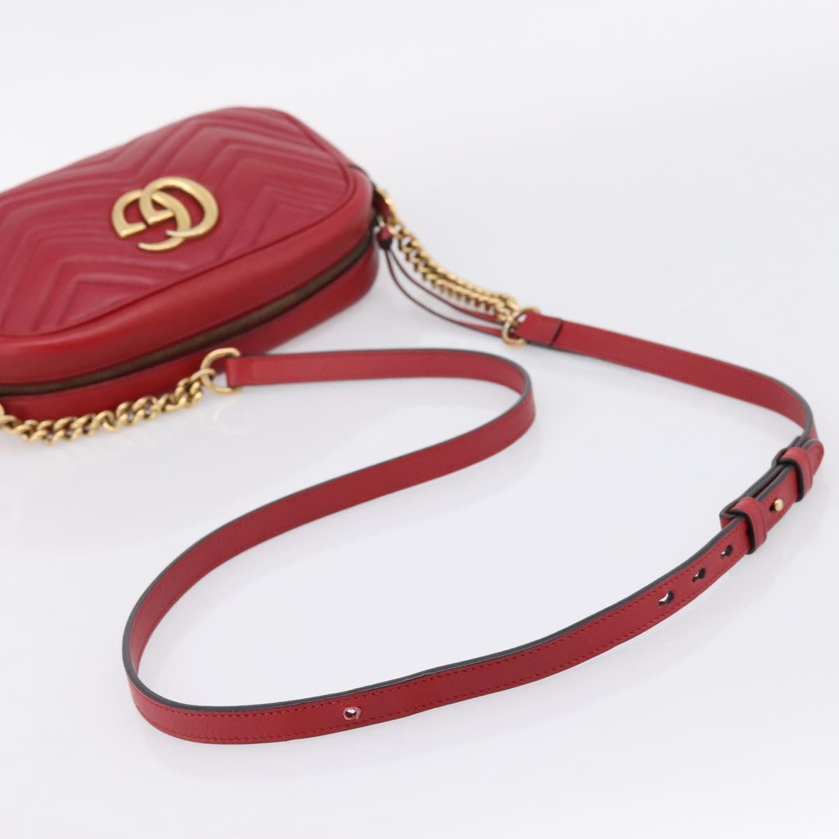 GUCCI GG Marmont Shoulder Bag Leather Red Gold 447632 Auth ka6415