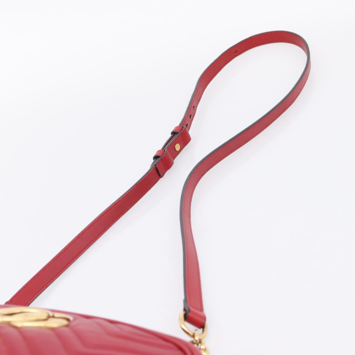 GUCCI GG Marmont Shoulder Bag Leather Red Gold 447632 Auth ka6415