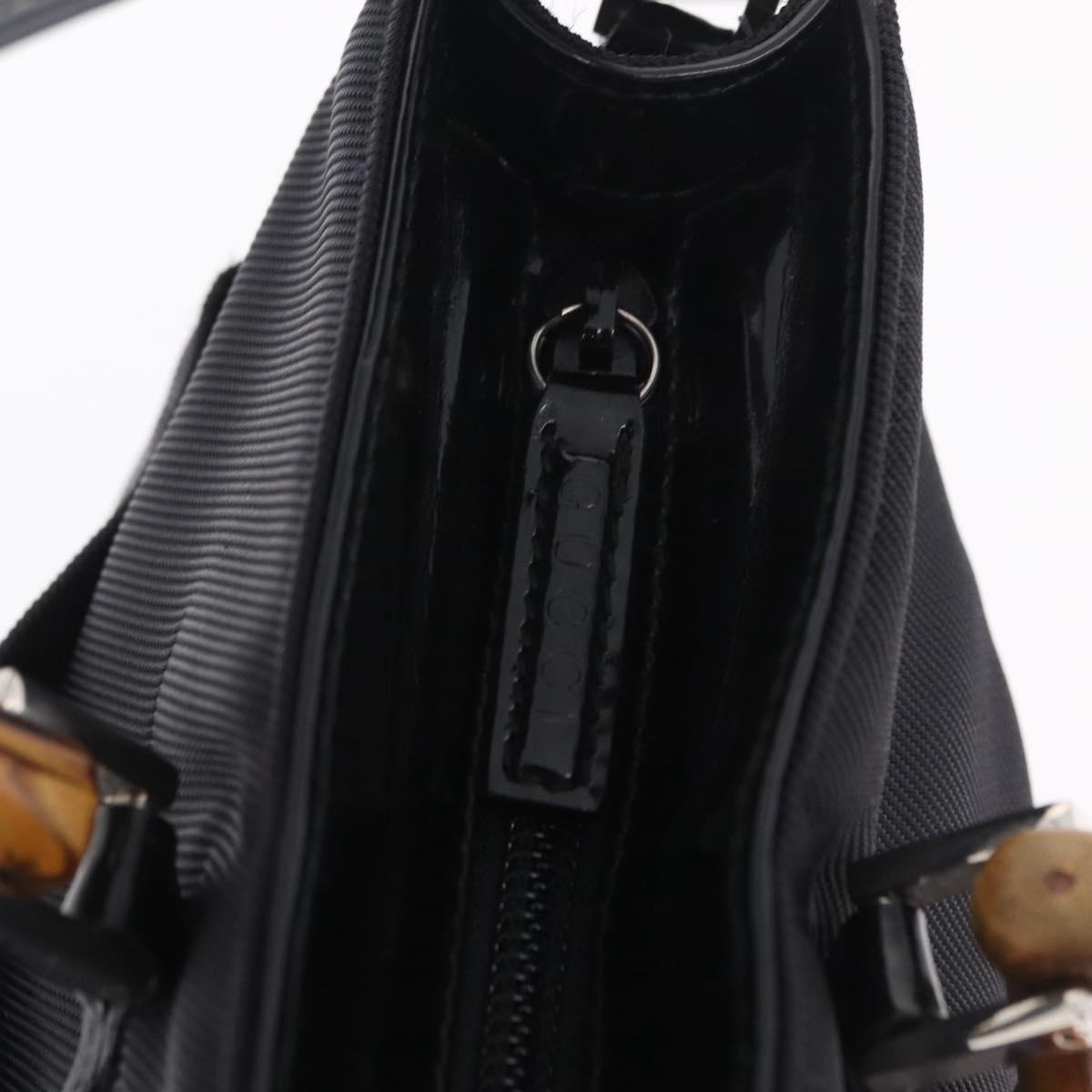 GUCCI Bamboo Hand Bag Nylon 2way Black Silver 001 2855 1875 5 Auth ka6416