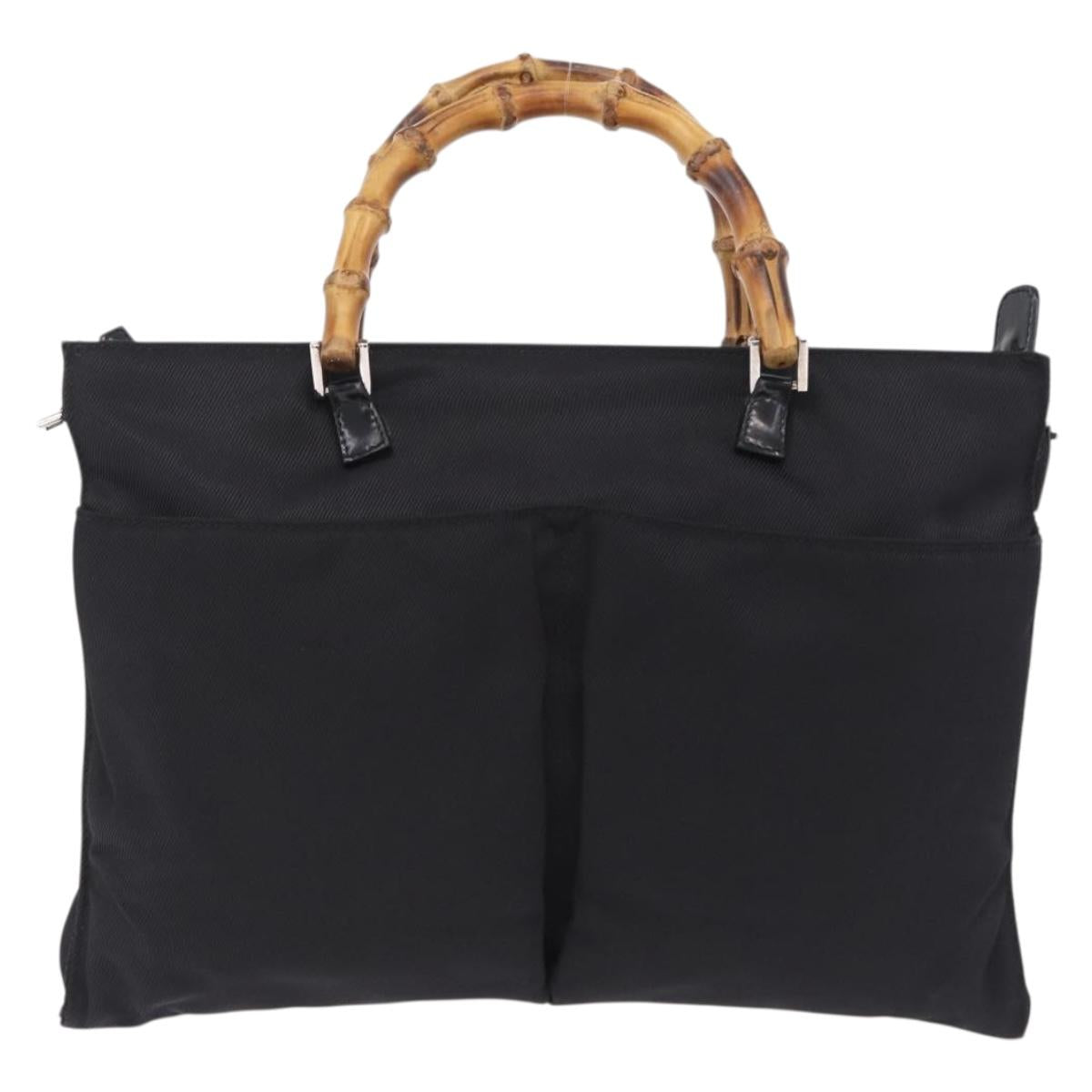 GUCCI Bamboo Hand Bag Nylon 2way Black Silver 001 2855 1875 5 Auth ka6416