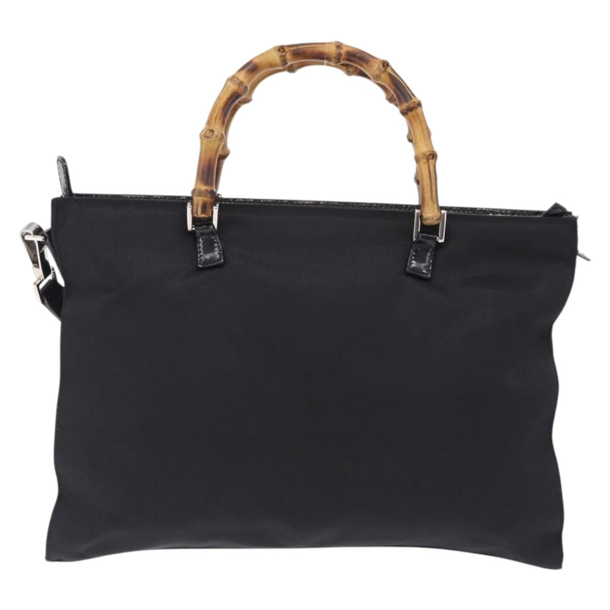 GUCCI Bamboo Hand Bag Nylon 2way Black Silver 001 2855 1875 5 Auth ka6416