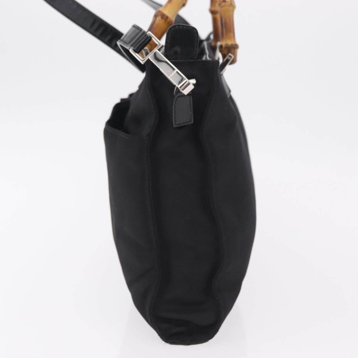 GUCCI Bamboo Hand Bag Nylon 2way Black Silver 001 2855 1875 5 Auth ka6416