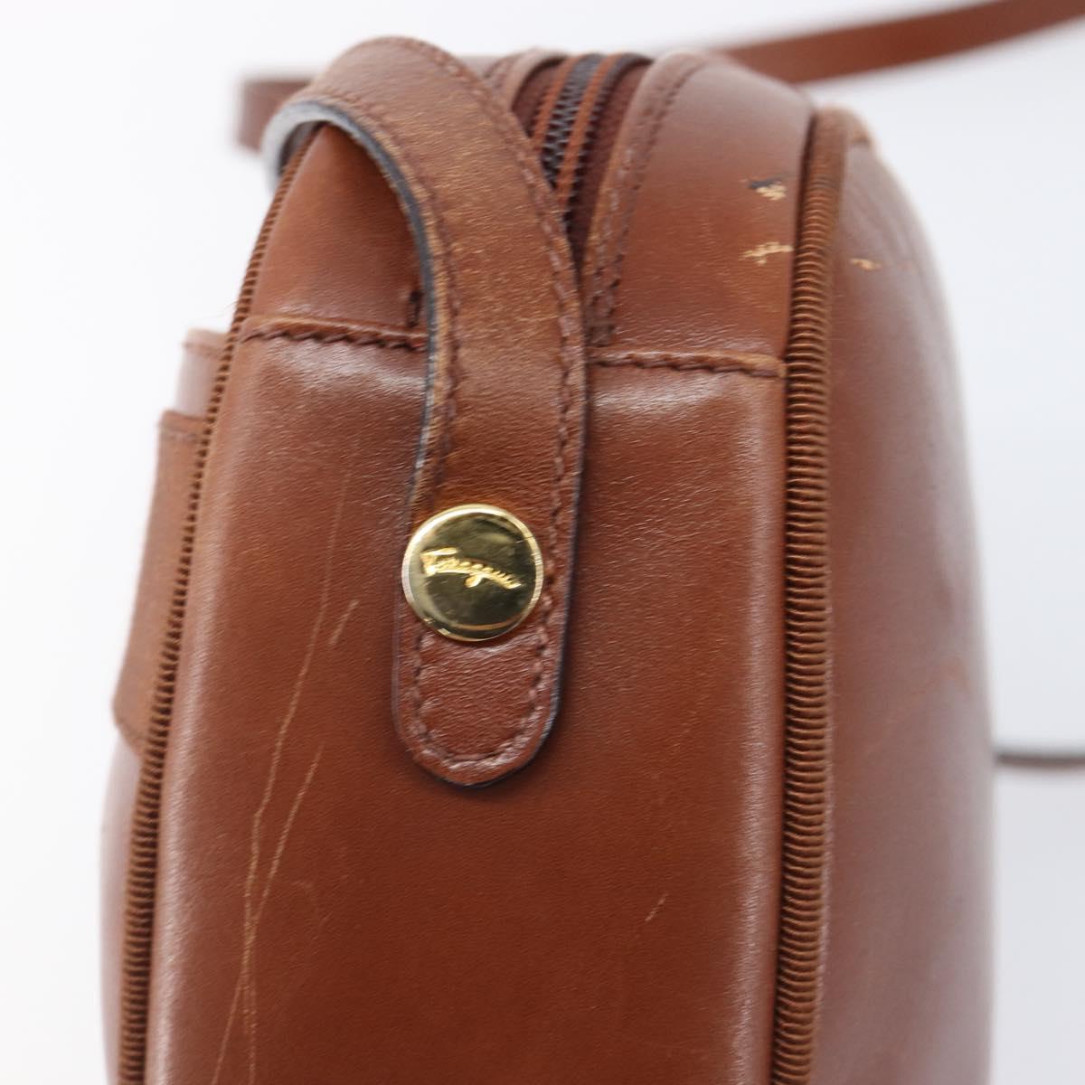 Salvatore Ferragamo Vala Shoulder Bag Leather Gold Brown Auth ka6418