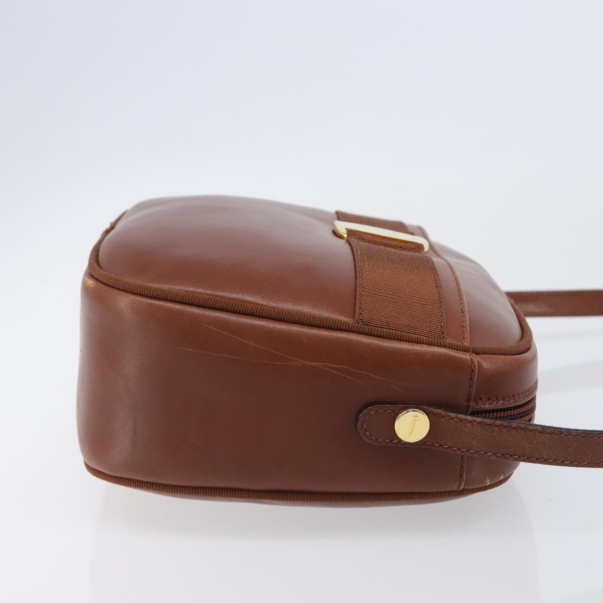 Salvatore Ferragamo Vala Shoulder Bag Leather Gold Brown Auth ka6418