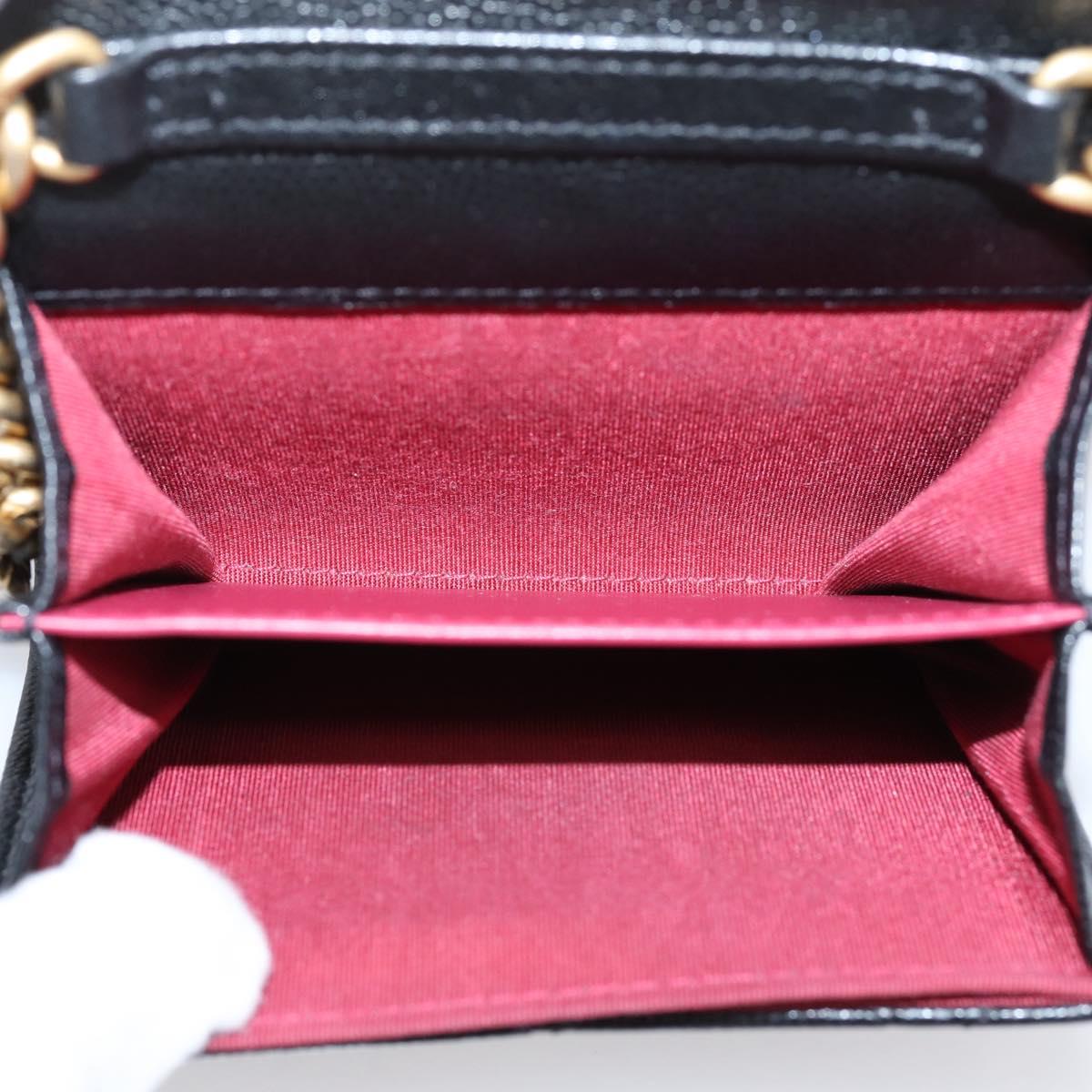 CHANEL Matelasse Chain Shoulder Card Case Caviar Skin Black Gold CC Auth ka6420V