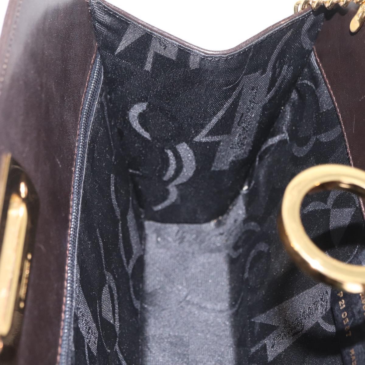 Salvatore Ferragamo Gancini Chain Shoulder Bag Leather Brown Gold Auth ka6429A