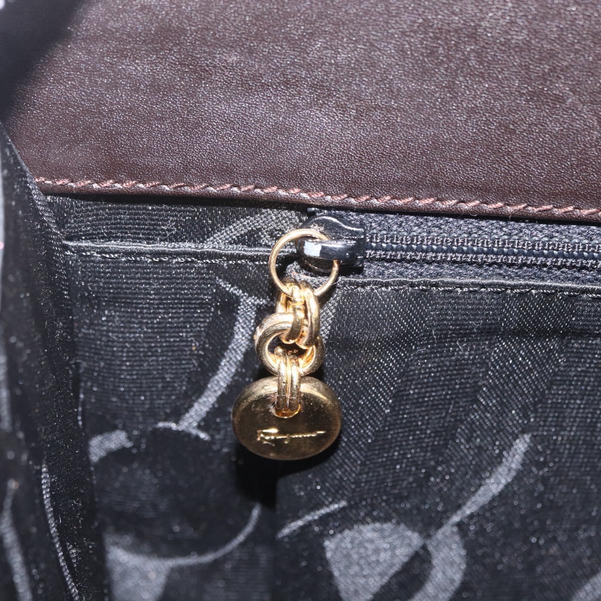 Salvatore Ferragamo Gancini Chain Shoulder Bag Leather Brown Gold Auth ka6429A