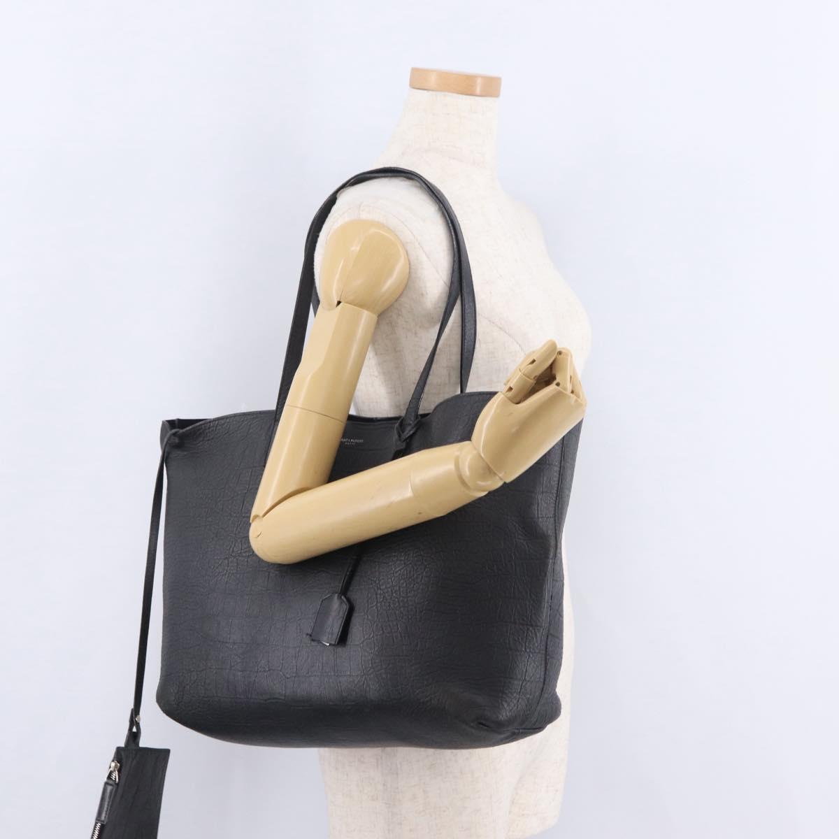 Saint Laurent Tote Bag Leather Black Silver 600261 Auth ka6434V