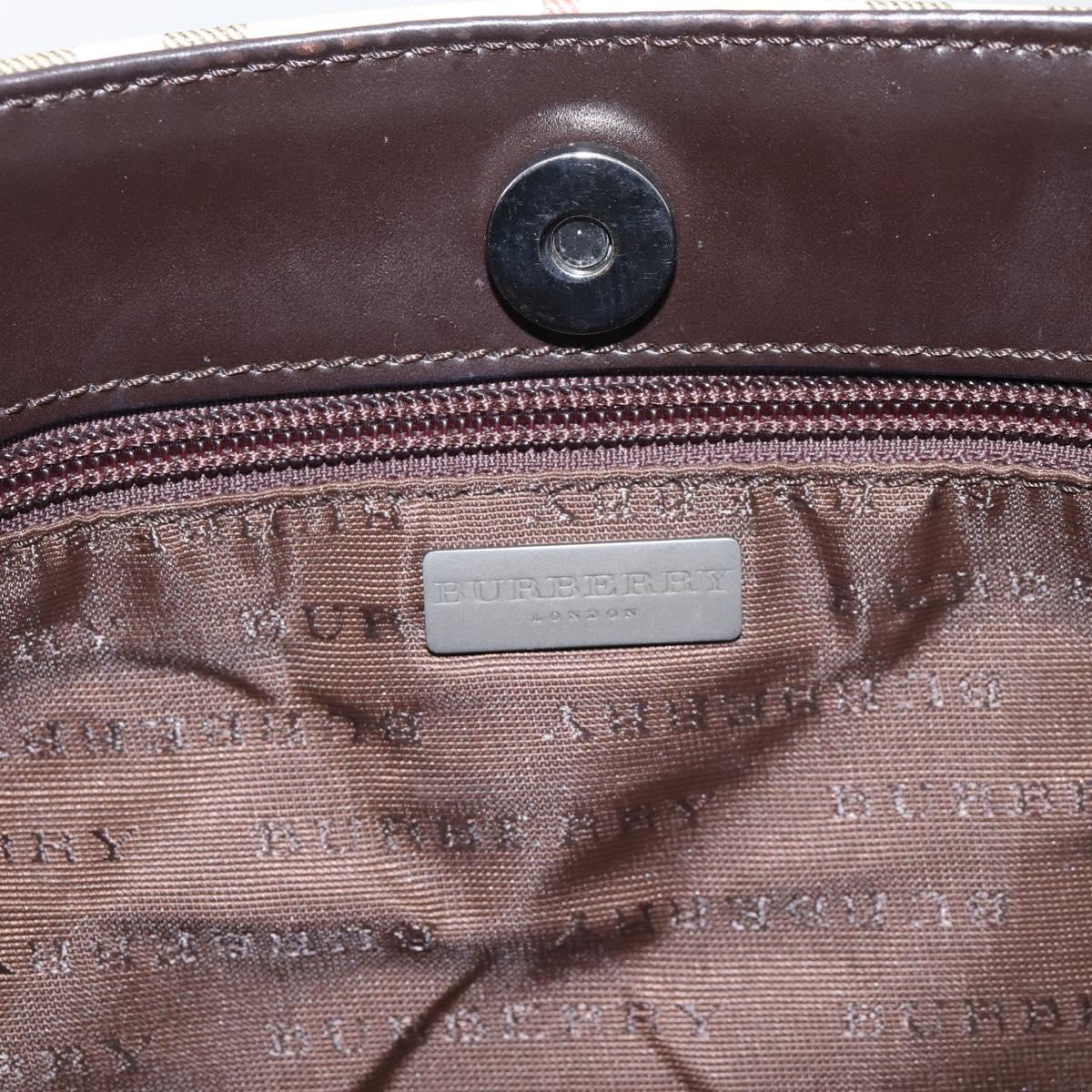 BURBERRY Nova Check Hand Bag PVC Leather Beige Silver Auth ka6453