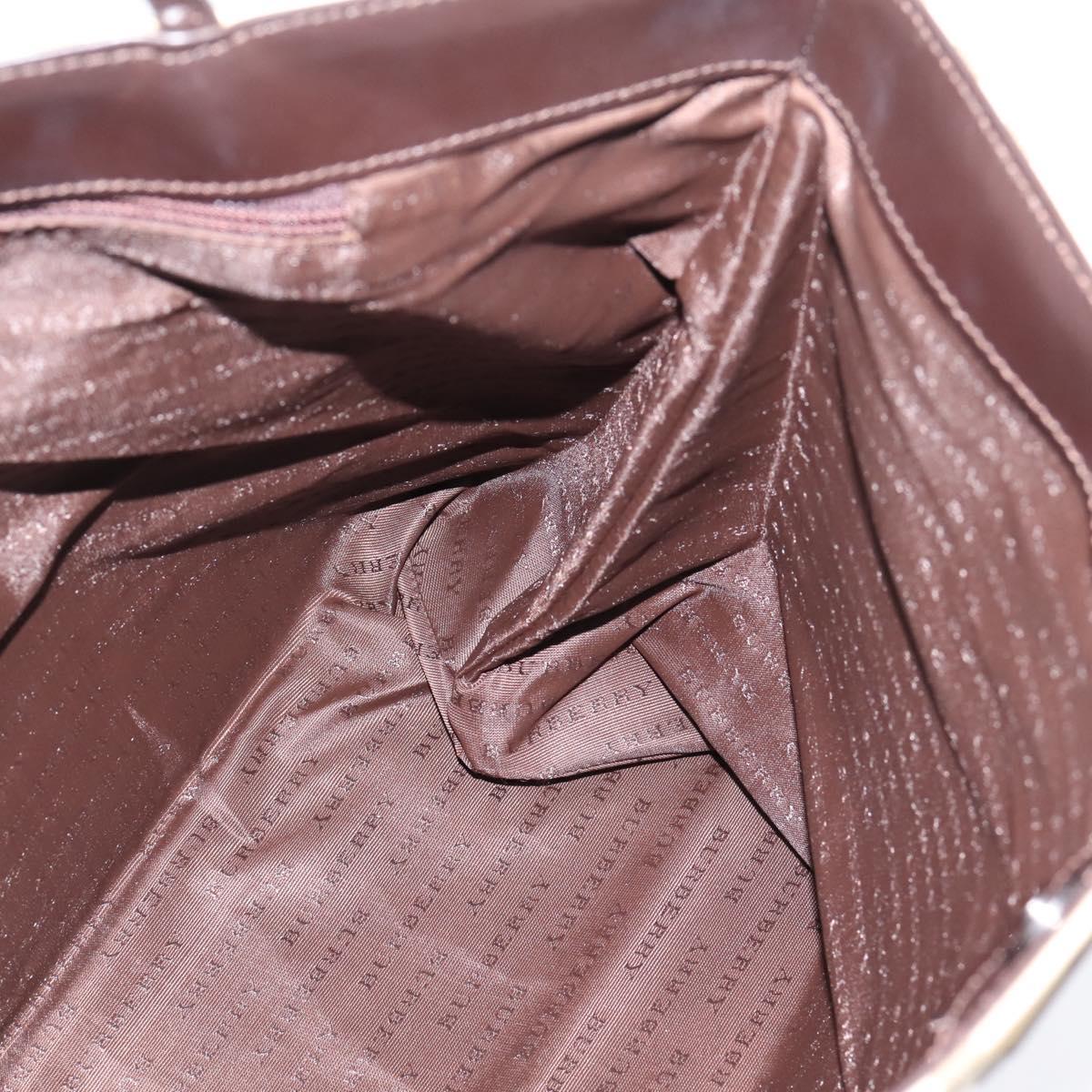BURBERRY Nova Check Hand Bag PVC Leather Beige Silver Auth ka6453