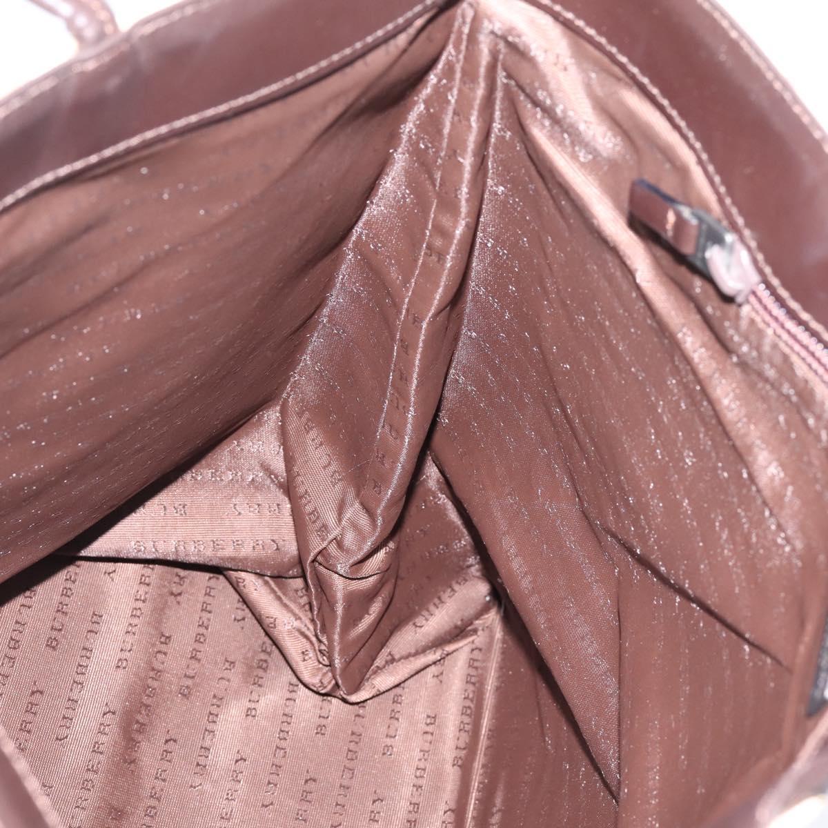 BURBERRY Nova Check Hand Bag PVC Leather Beige Silver Auth ka6453