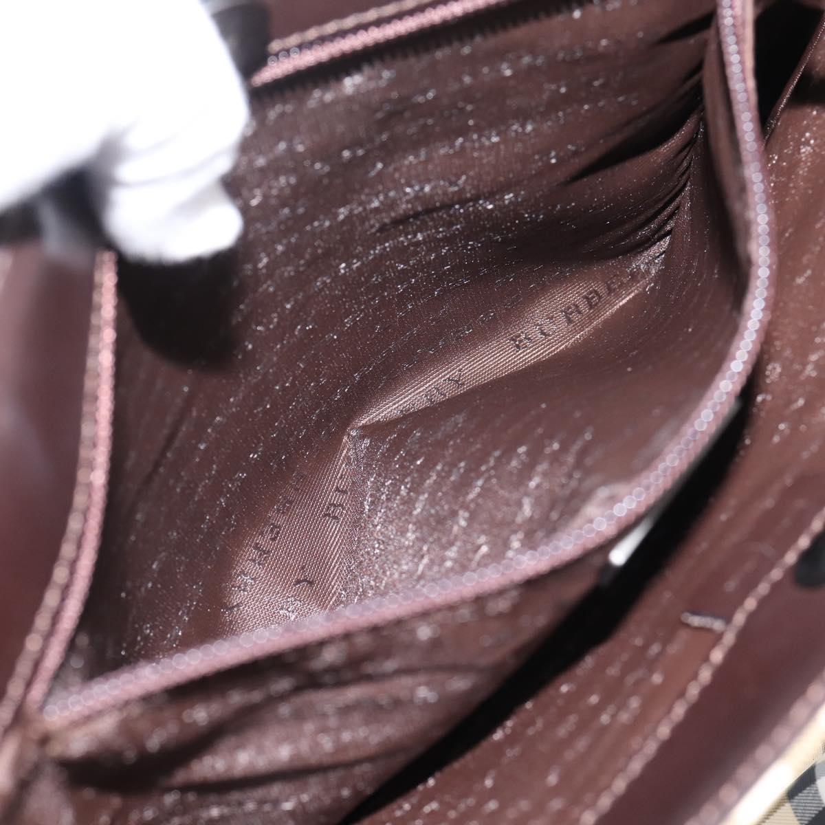 BURBERRY Nova Check Hand Bag PVC Leather Beige Silver Auth ka6453
