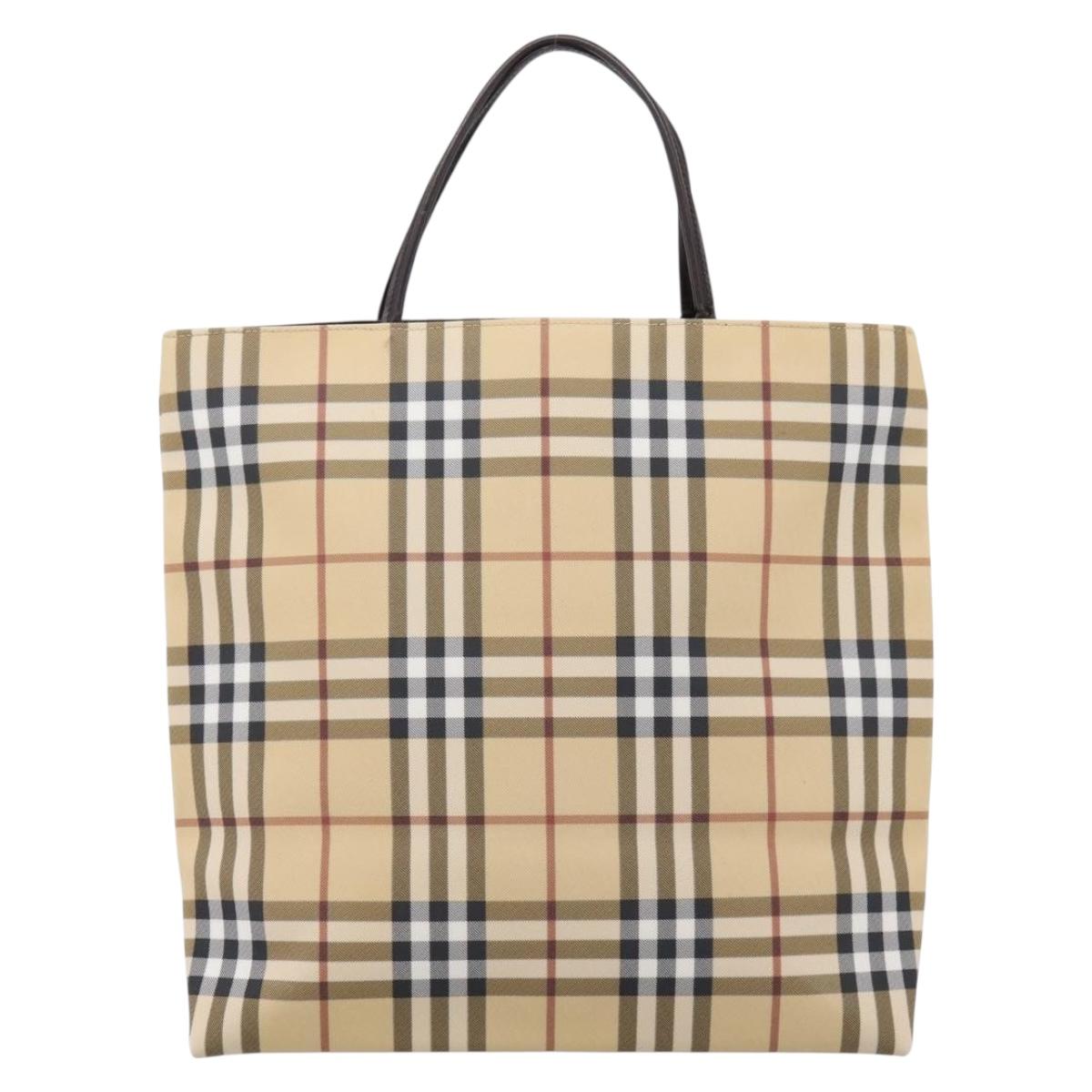 BURBERRY Nova Check Hand Bag PVC Leather Beige Silver Auth ka6453