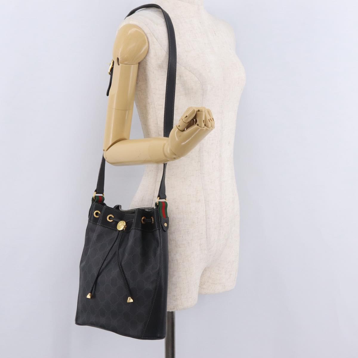GUCCI GG Supreme Web Sherry Line Shoulder Bag PVC Black 41 02 034 Auth ka6455
