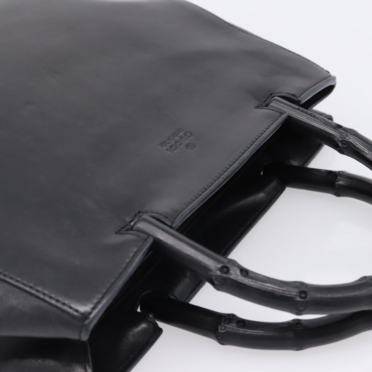GUCCI Bamboo Hand Bag Leather Black Silver 002 1061 Auth ka6458