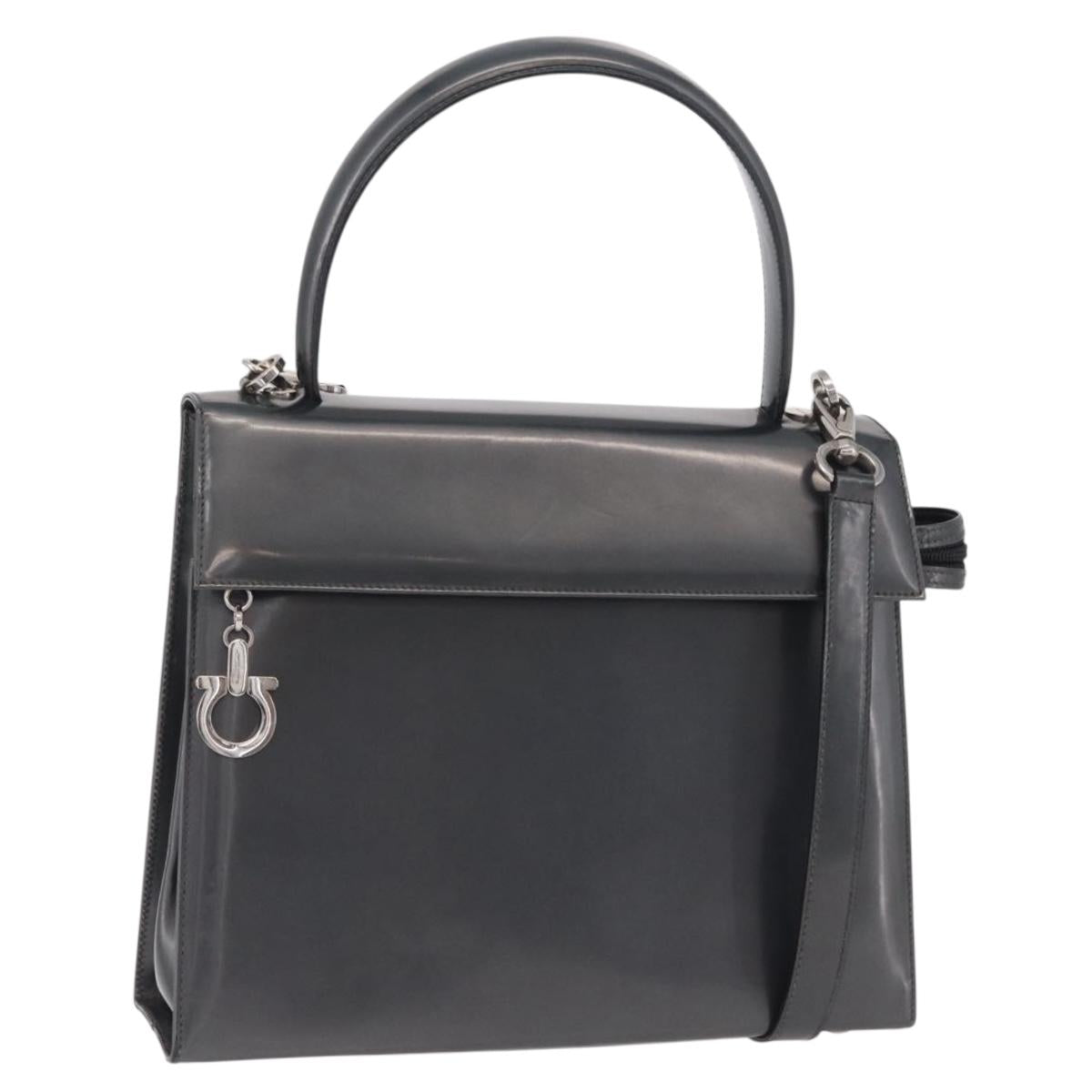 Salvatore Ferragamo Hand Bag Patent 2way Gray Silver Auth ka6464A