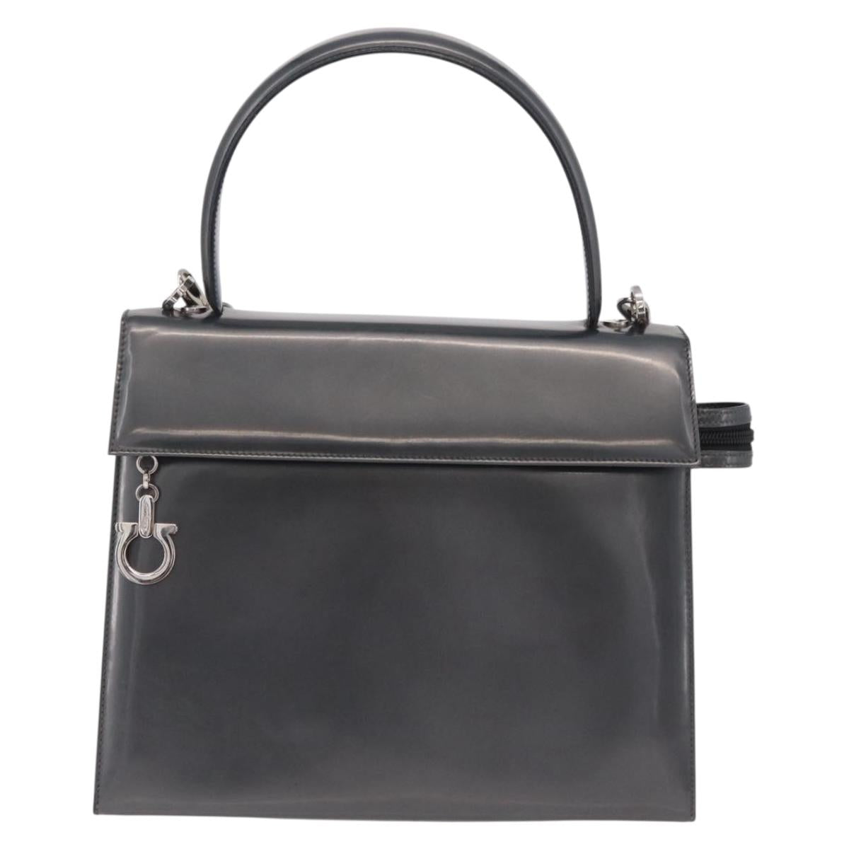 Salvatore Ferragamo Hand Bag Patent 2way Gray Silver Auth ka6464A