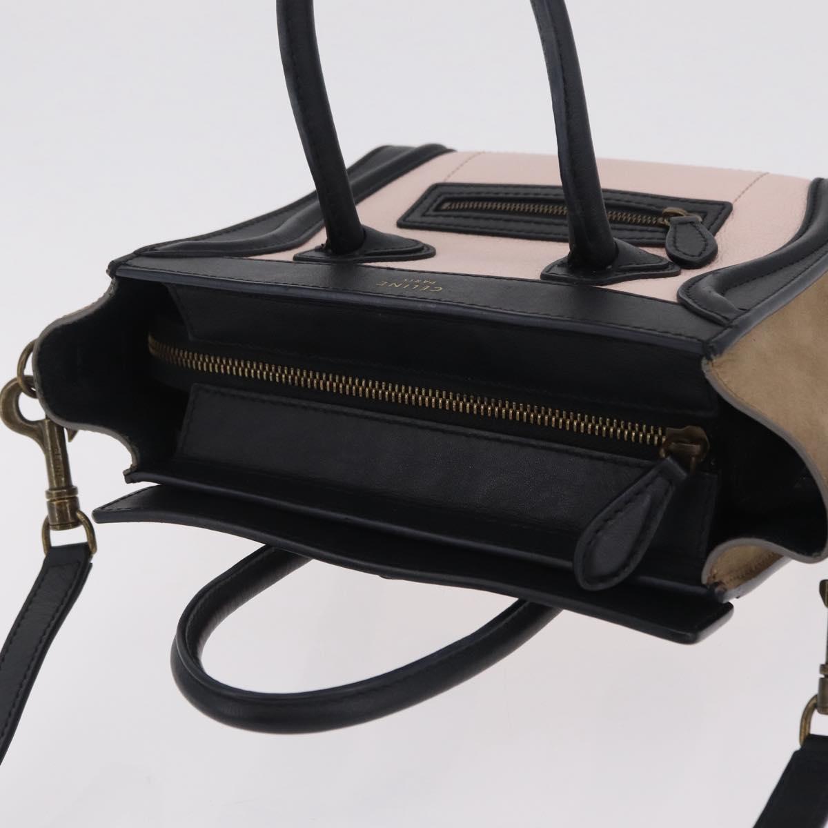 CELINE Luggage Nano Shopper Hand Bag Leather 2way Pink Gold Tone Auth ka6469V