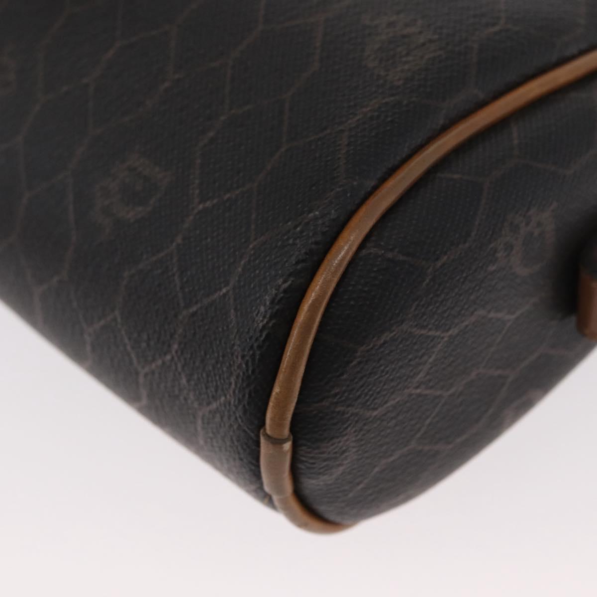 Christian Dior Honeycomb Canvas Shoulder Bag PVC Black Brown gold Auth ka647