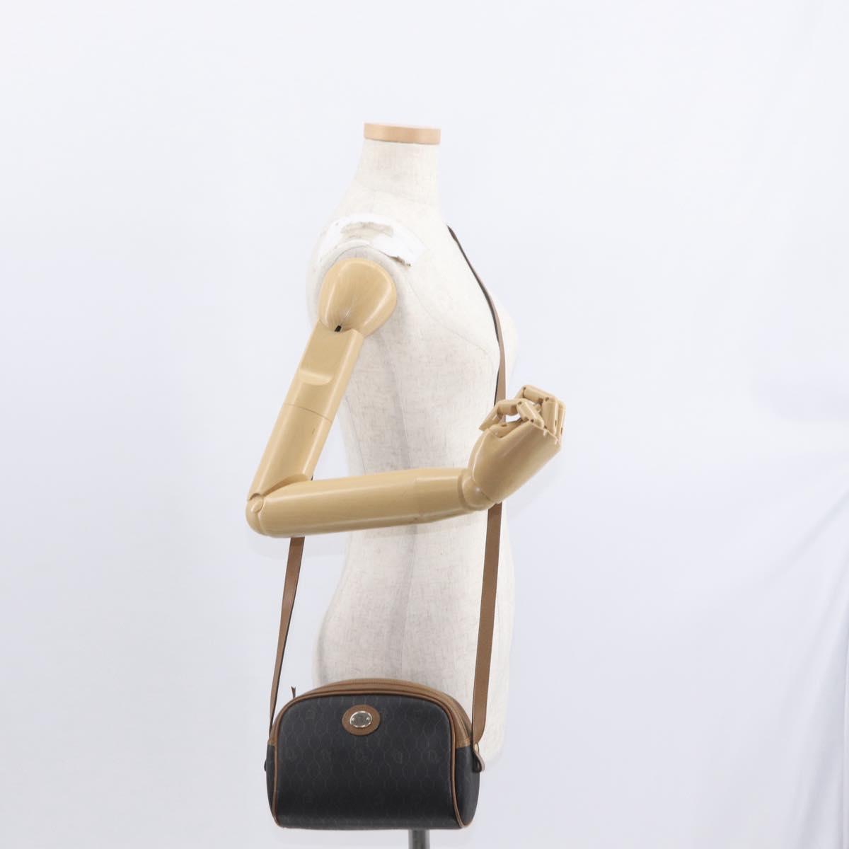Christian Dior Honeycomb Canvas Shoulder Bag PVC Black Brown gold Auth ka647