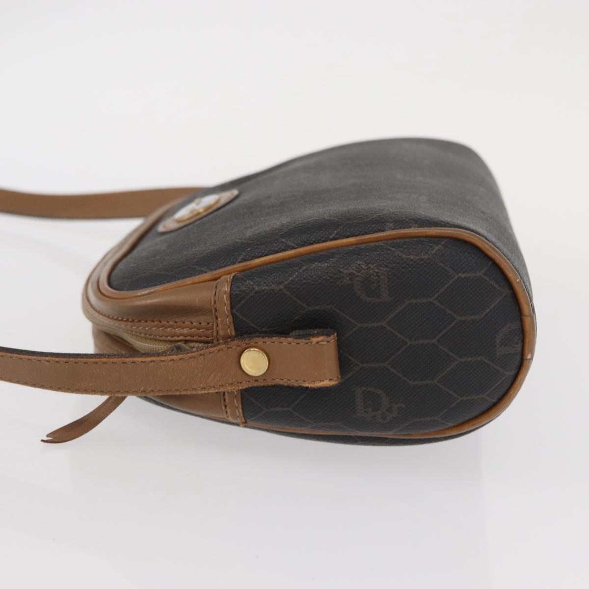 Christian Dior Honeycomb Canvas Shoulder Bag PVC Black Brown gold Auth ka647