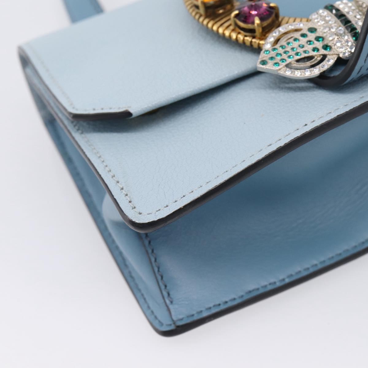 Miu Miu Madras Shoulder Bag Leather Light Blue Gold Tone Auth ka6472V