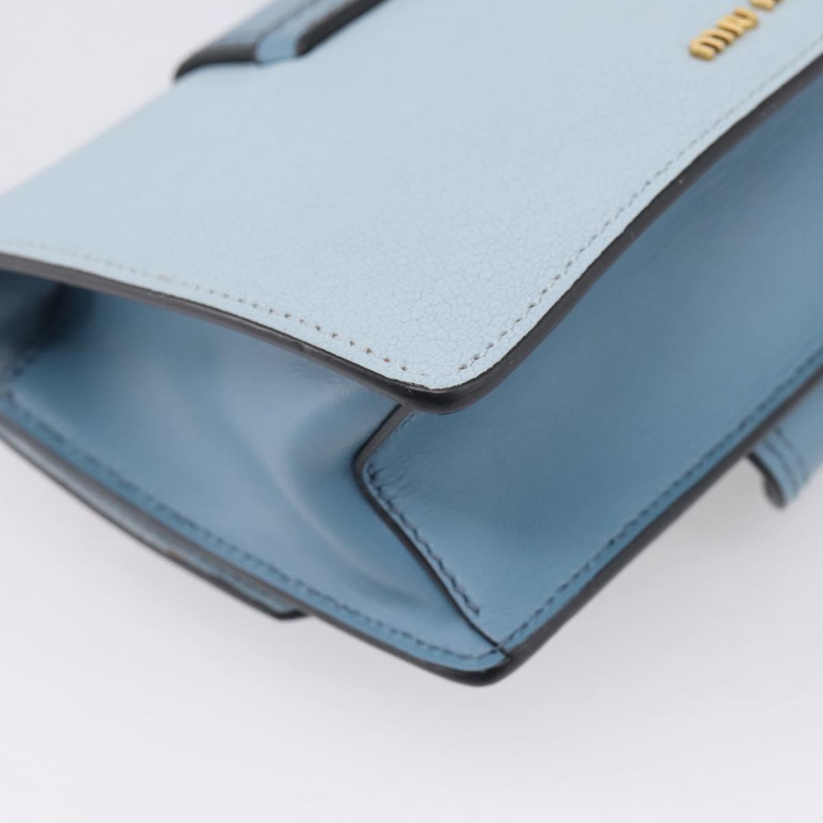 Miu Miu Madras Shoulder Bag Leather Light Blue Gold Tone Auth ka6472V