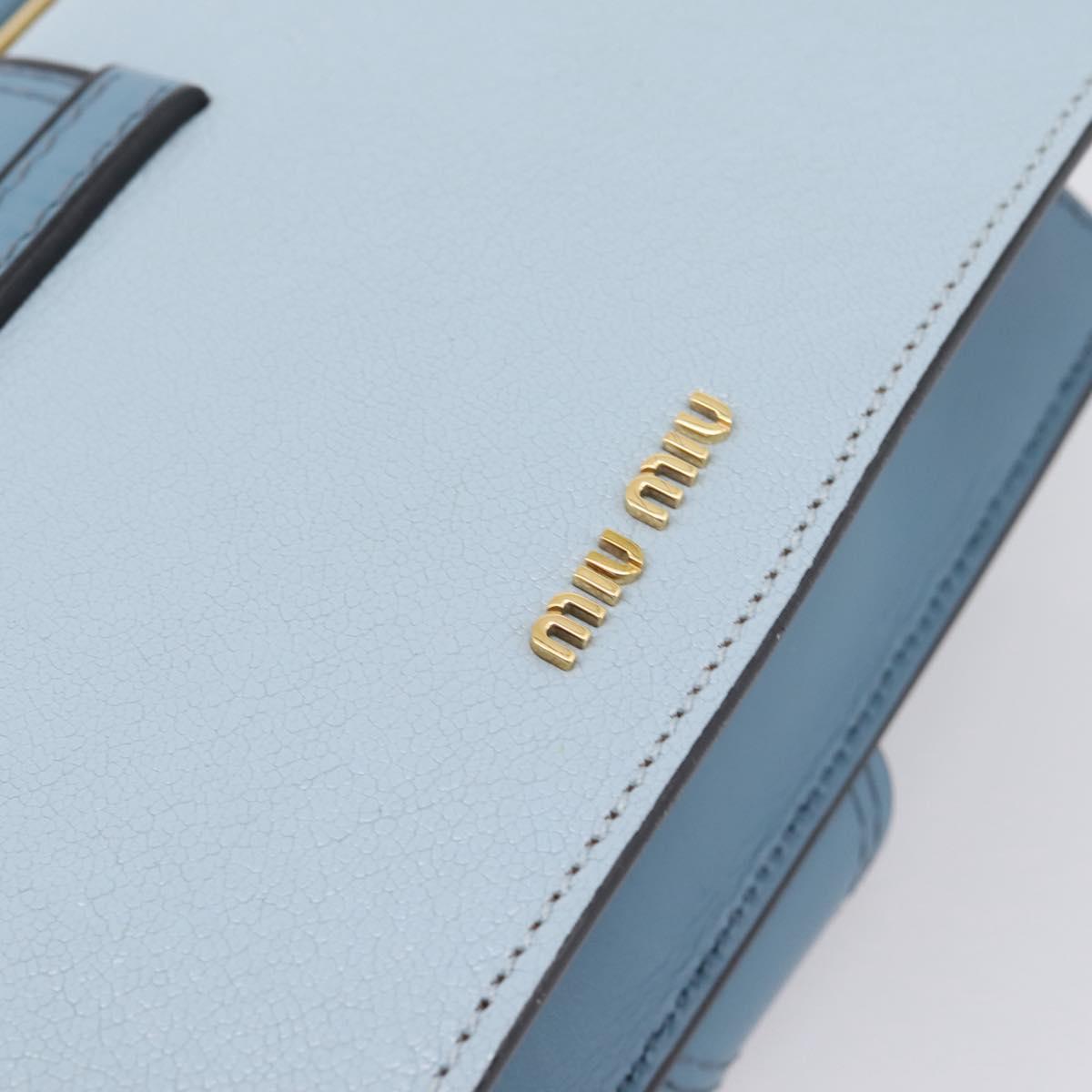 Miu Miu Madras Shoulder Bag Leather Light Blue Gold Tone Auth ka6472V