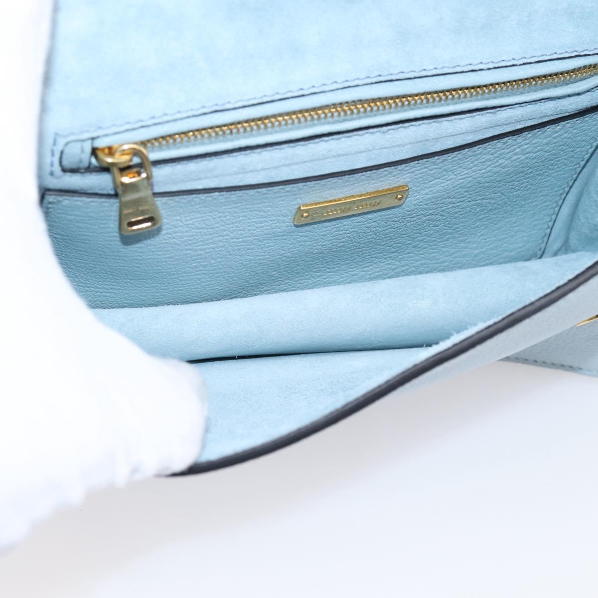 Miu Miu Madras Shoulder Bag Leather Light Blue Gold Tone Auth ka6472V
