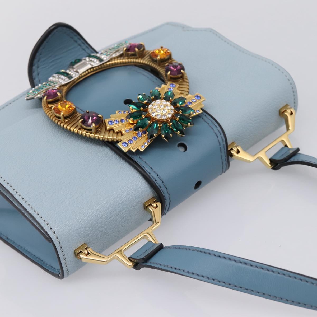 Miu Miu Madras Shoulder Bag Leather Light Blue Gold Tone Auth ka6472V
