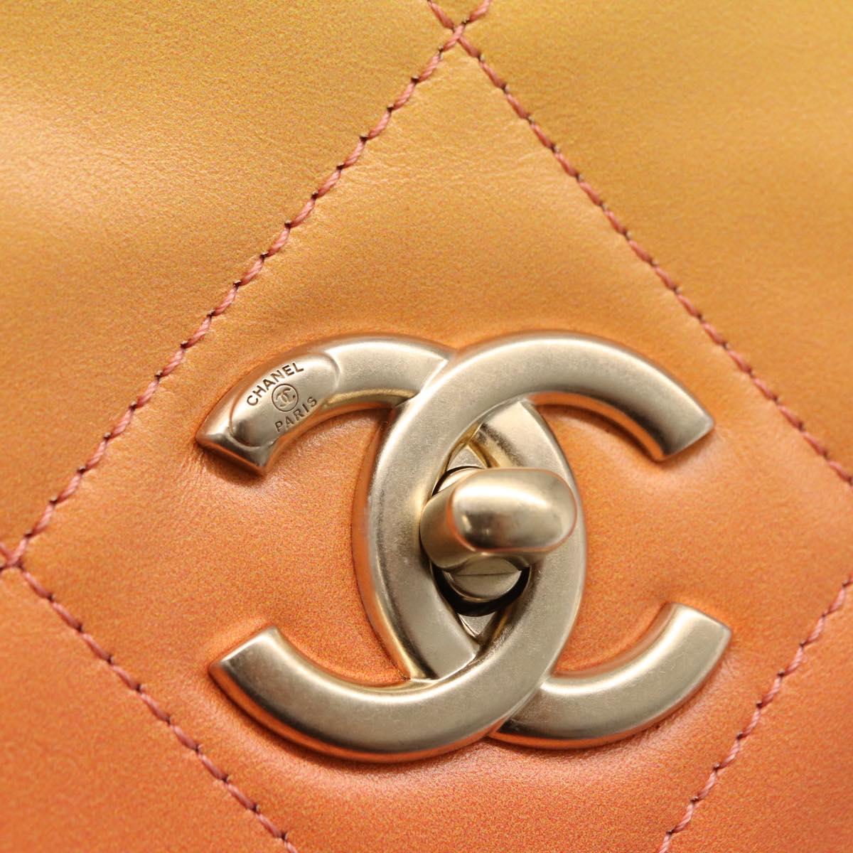 CHANEL Large Hobo Matelasse Chain Shoulder Bag Calf Skin Orange Auth ka6476SAM