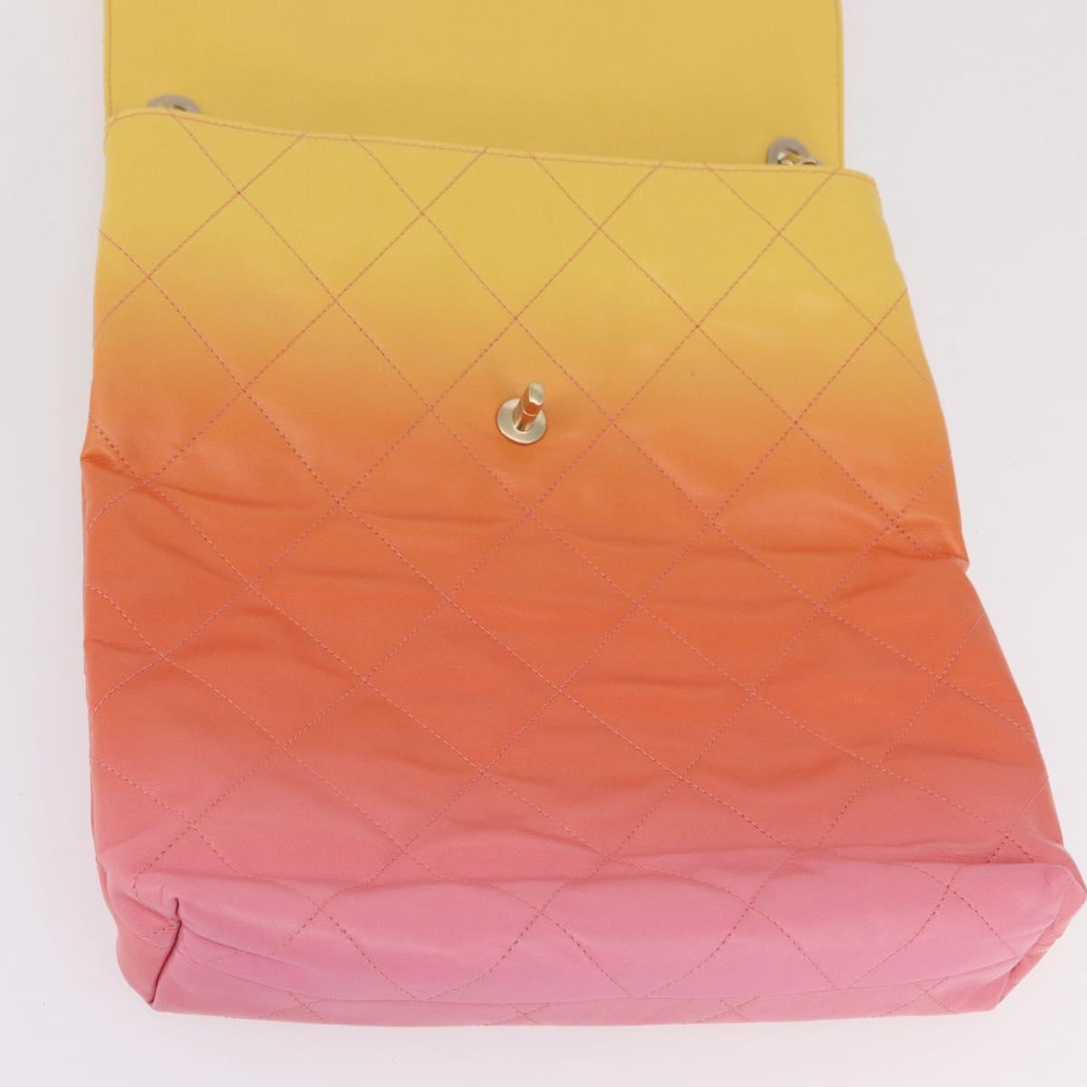 CHANEL Large Hobo Matelasse Chain Shoulder Bag Calf Skin Orange Auth ka6476SAM