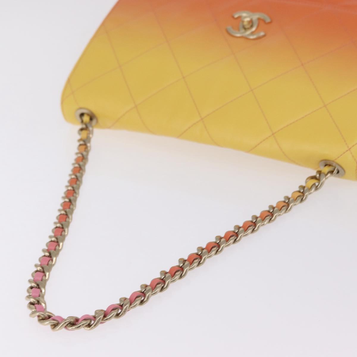 CHANEL Large Hobo Matelasse Chain Shoulder Bag Calf Skin Orange Auth ka6476SAM