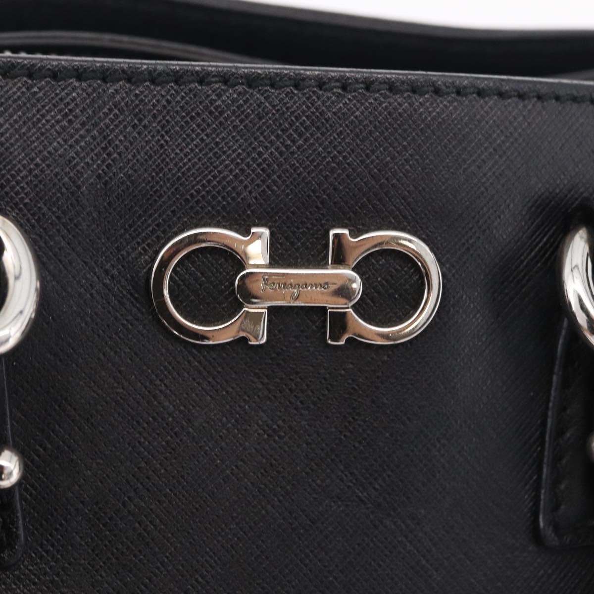 Salvatore Ferragamo Gancini Hand Bag Leather 2way Black Silver Auth ka6483A